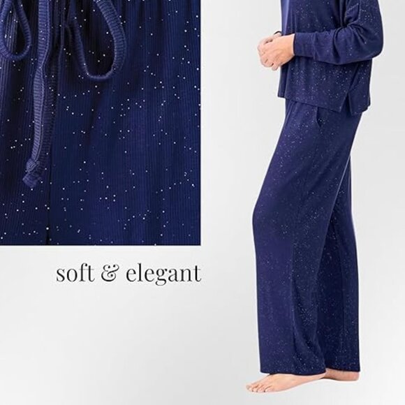 Lounge Pants XL Blue Silver Sparkle Straight Leg Stretch Pockets Martha Stewart - Picture 1 of 4